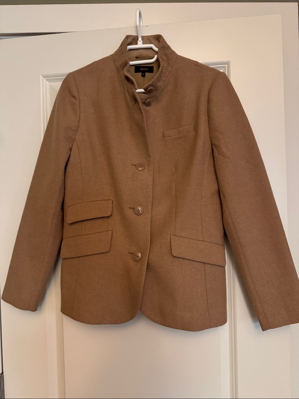 Quince Camel Brown Stand-Collar Wool Blend Blazer